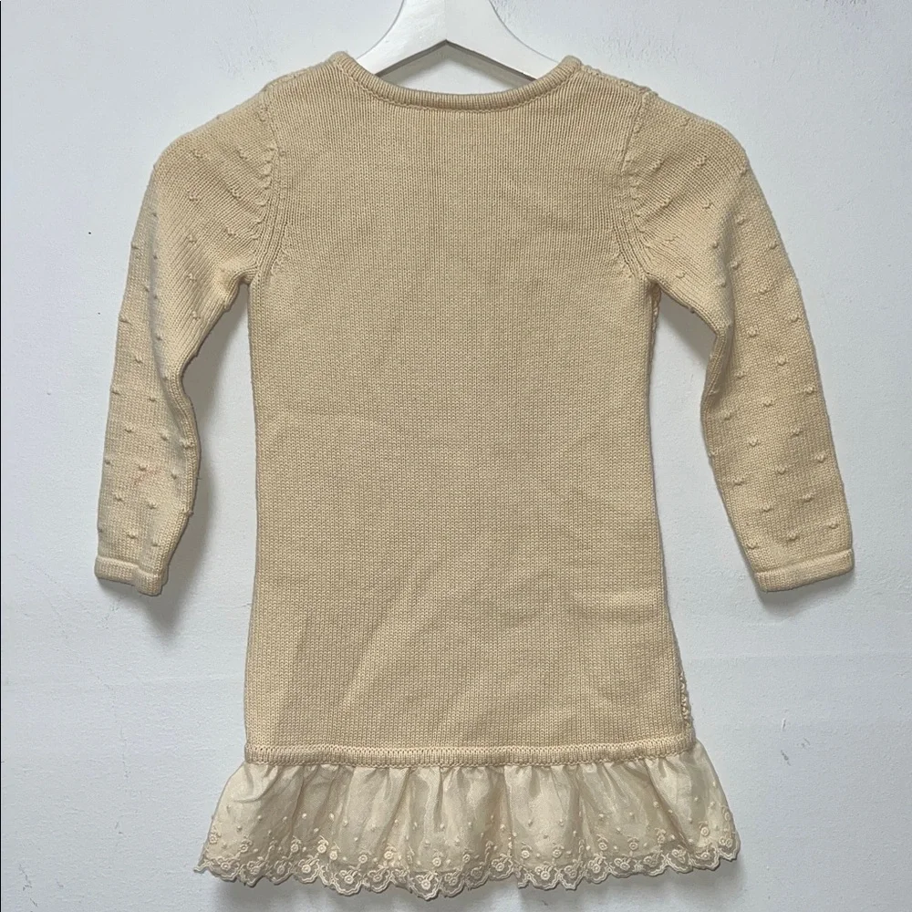 Hanna Andersson Cream cable Knit Sweater with Lace Trim size 5
